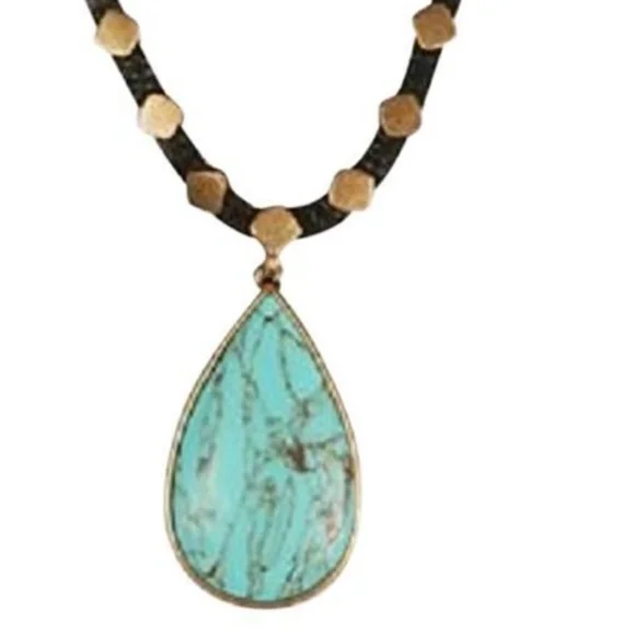 LUCKY BRAND Vintage Turquoise Teardrop Pendant Necklace – Brown Cord - Picture 6 of 6
